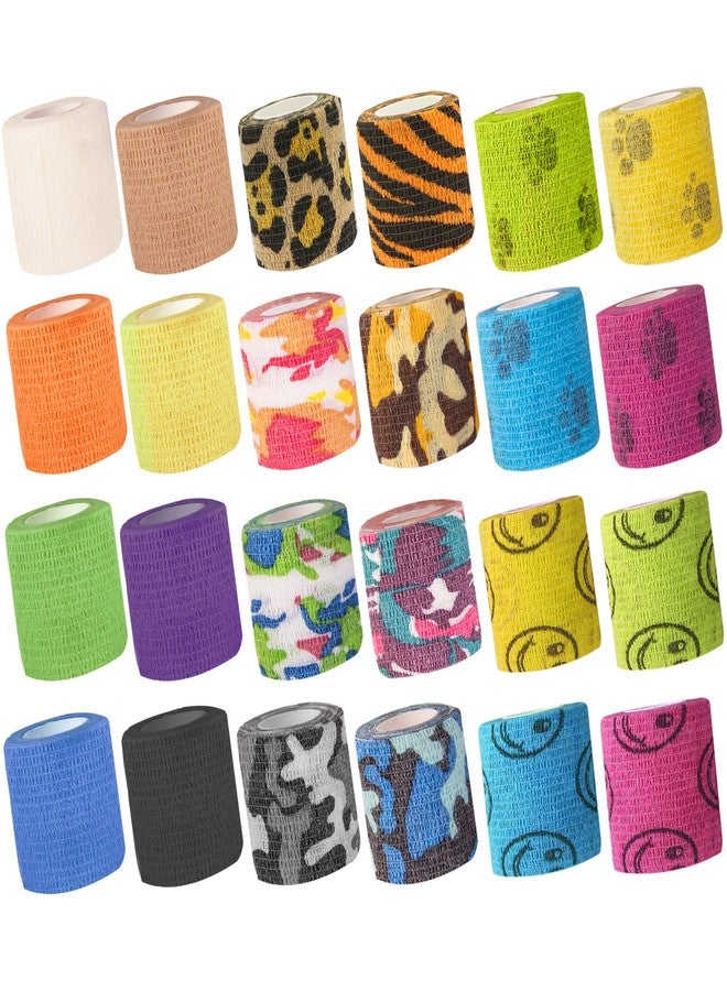 HOCTRAKA 24Pack Self Adhesive Tape Vet Wrap Flex Bandages Leg Wrap Adherent Non-Woven for Dog Cat Horse Pet Animals Ankle Sprains & Swelling 2 Inch 5 Yards (Assorted Patterns) - Image 1